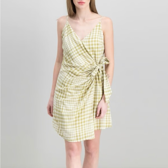Free People Asymmetrical Plaid Dress in Green and Cream - Picture 1 of 4